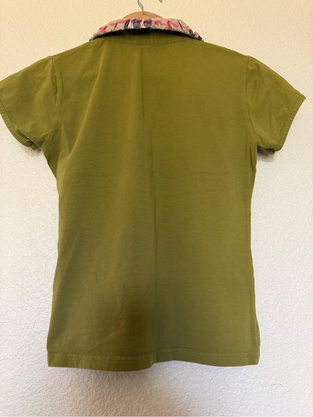 Burberry Olive Green Short Sleeve Polo with Signature Check Collar - Picture 4 of 6